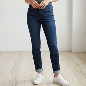 GUESS Dark Wash Skinny Jeans 27 Stretch Cuffed Cropped Gold Logo Mid Rise Denim